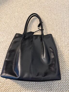 Black Leather Tote Bag - insulated to hold a bottle of wine/water